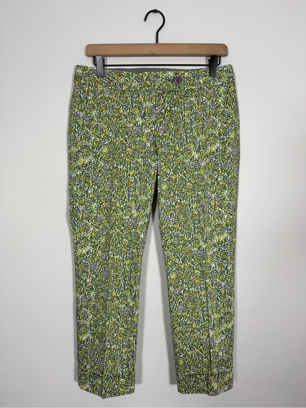 WP154 {The Limited} "Drew Fit" Green Print Mid Rise Straight Ankle Dress Pants
